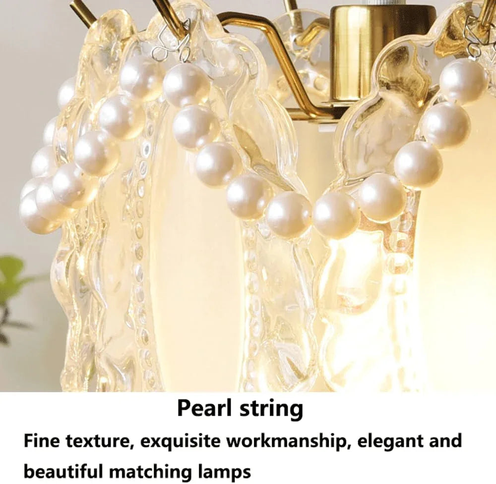 Audara-French Luxury Pearl Glass Pendant Light Warm Romantic Bedroom Bedside Hanging Lamp7.78in Living Room Sofa Background Wall Decoration Chandeliers Restaurant Cafe Front Desk Lighting Fixture