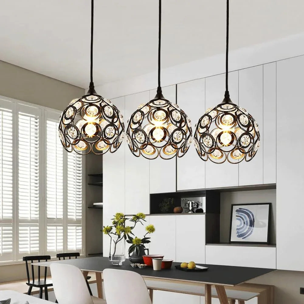 Audara-Crystal Pendant Light, 8-inch, Bohemian Style, Minimalist Design, Multi-Style Lighting Fixture Suitable for Living Rooms, Cafes, Dining Rooms, Kitchen Islands, and Entryways.