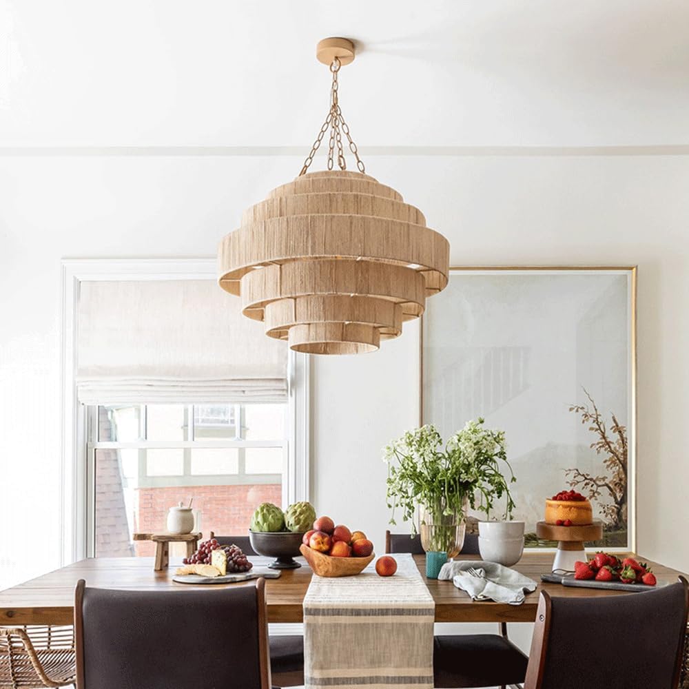 Audara Nature Color French Large Pendant Light Hemp Rope Hand-Woven Hanging Lamp E26 Lampholder D31.5in Chandelier Living Room Bedroom Balcony Hallway Mall Villa Loft Dining Room Lighting Fixture