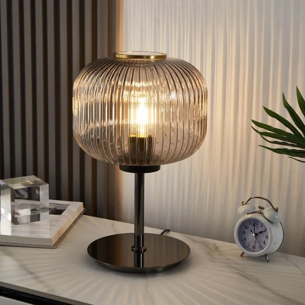 Audara-Postmodern Creative Bed Bedroom Study Desk Light Coffee Shop Hotel Front Desk Decoration Desk Lamp Art Classic Striped Glass Table Lamp Office Apartment Restaurant Coffee Shop Lighting Fixture
