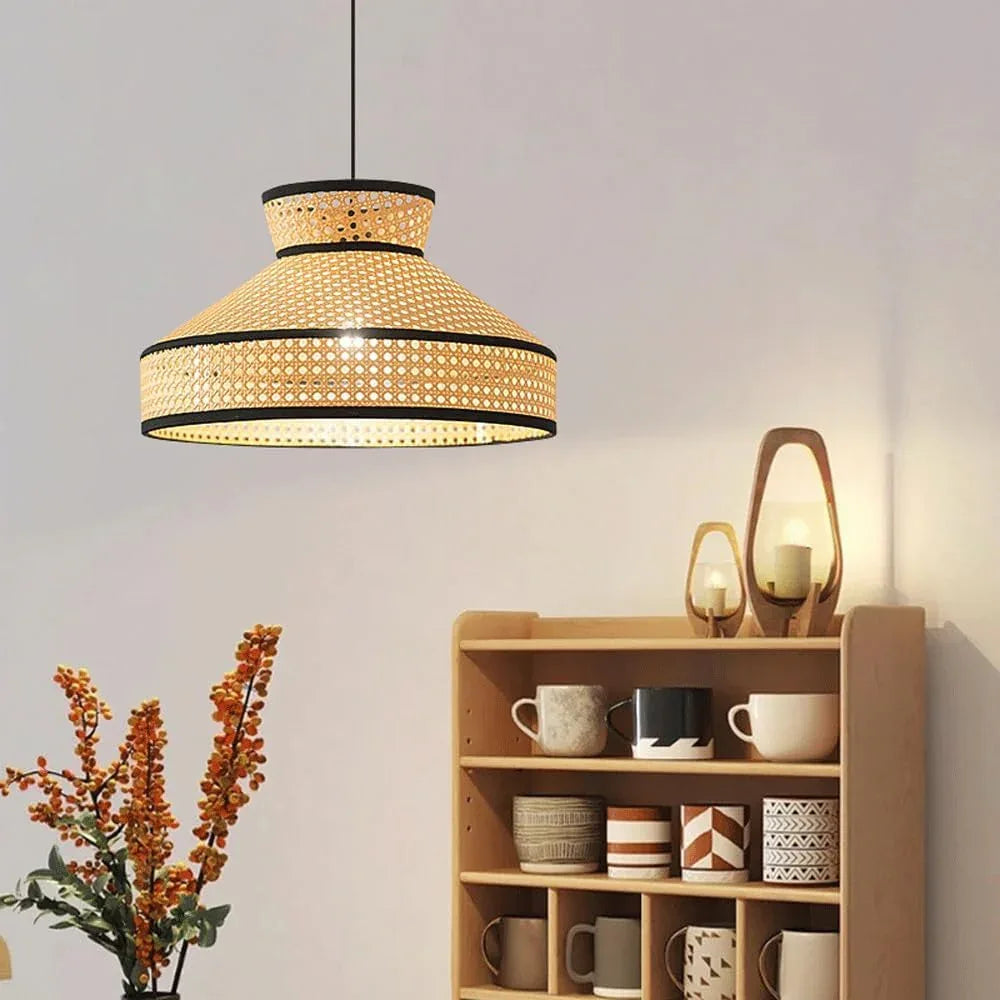 Audara-18in Woven Rattan Pendant Light Bohemian & Wabi-Sabi Style Multi-Functional Ceiling Light Fixture Suitable for Bedrooms, Hotels, Study Rooms, Dining Areas, Entryways & More Retro Lamp