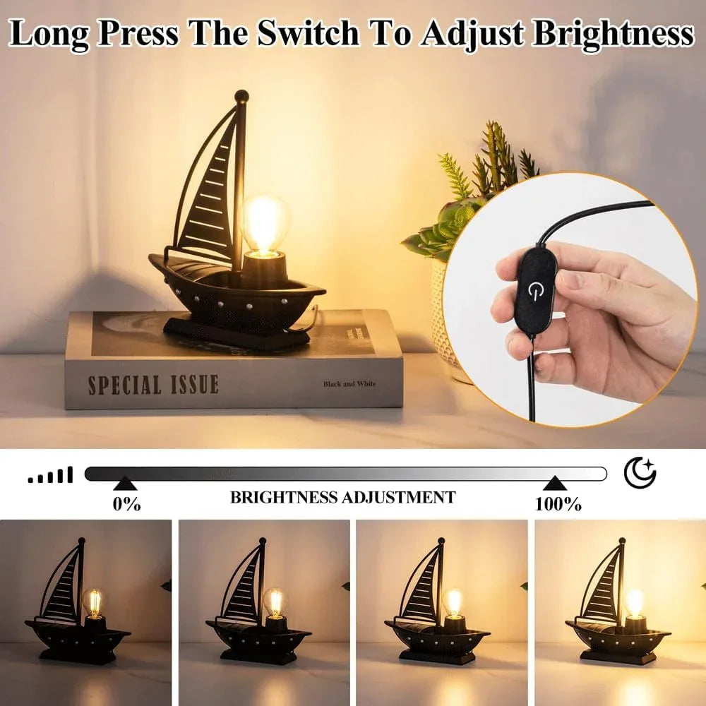 Audara-High-end Creative Sailboat Metal Desk Light Ambient Sense Bedroom Boys Girls Children's Room Desk Lamp Living Room Study Office Decoration Table Lamp Hotel Club Model House Lighting Fixture