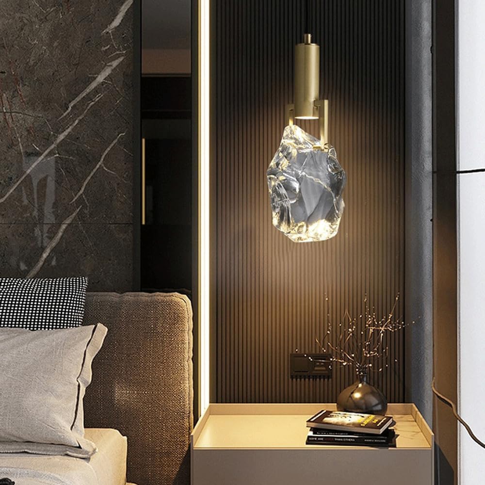 Audara-All Copper Single Head Crystal Bedside Pendant Light Light Luxury Post-Modern Hanging Lamp Living Room Study Background Decoration Chandelier Simple Long Line Lighting Fixture