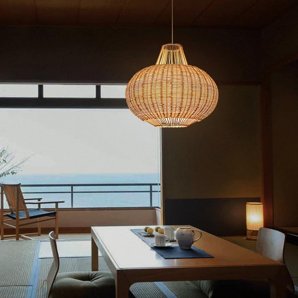 Audara-22in Woven Rattan Pendant Light Bohemian & Wabi-Sabi Style Multi-Functional Ceiling Light Fixture Suitable for Bedrooms, Hotels, Study Rooms, Dining Areas, Entryways, and More Retro Lamp