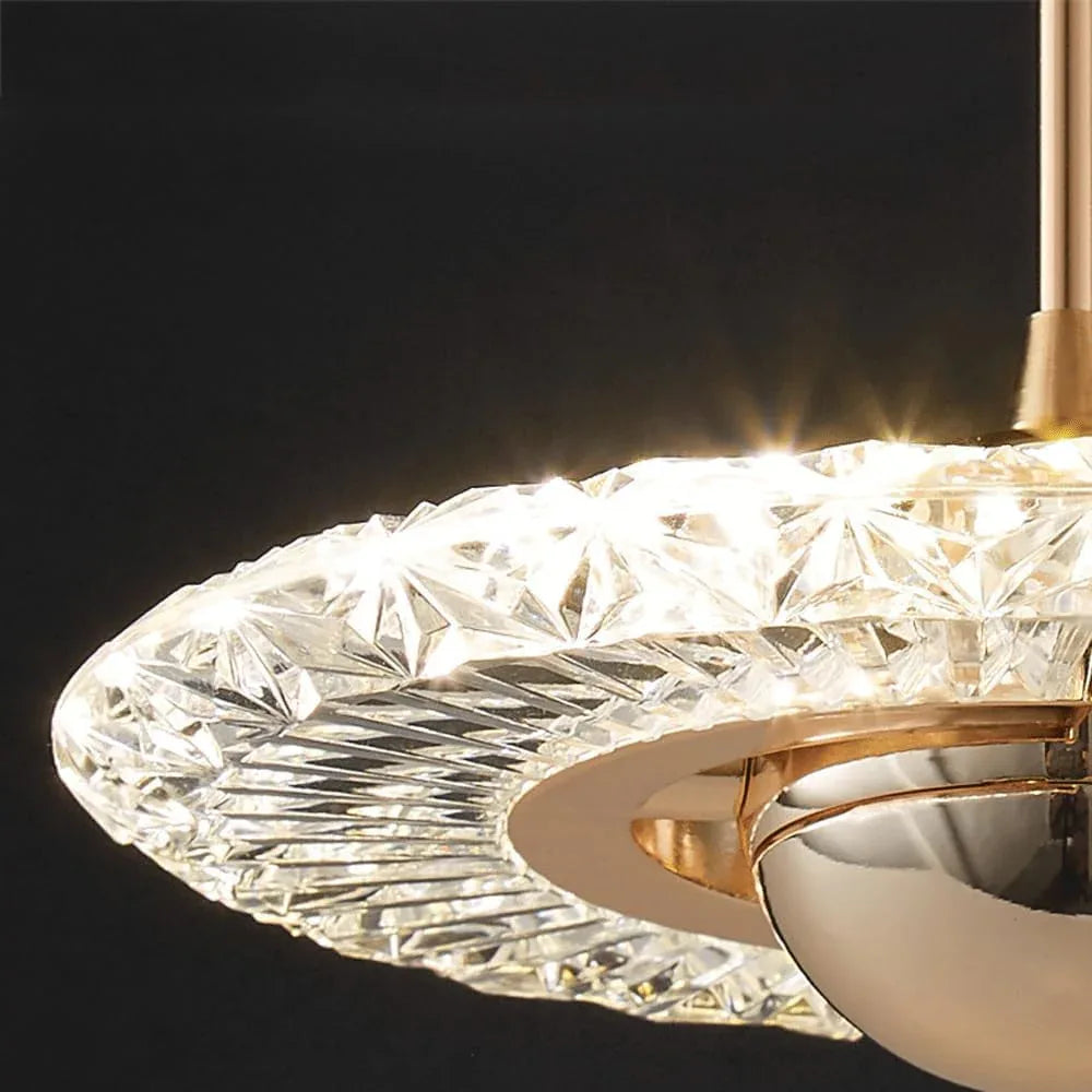 Audara-7-inch Crystal Chandeliers with Fan-Shaped Glass and Gold Spheres. A Simple, Modern Small Chandelier Suitable for Bedrooms, Study Rooms, Hotels, Kitchen Islands, and Ceiling Light Chandelier.
