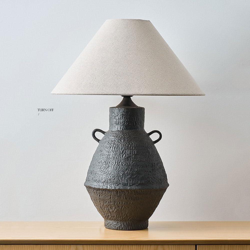 Audara-Vintage Wabi-Sabi Style Folk House Farmhouse Desk Light Japanese Fabric Ceramic Desk Lamp Club Dining Room Coffee Shop Lighting Fixture Sample Room Backdrop Bedroom Study Room Table Lamp