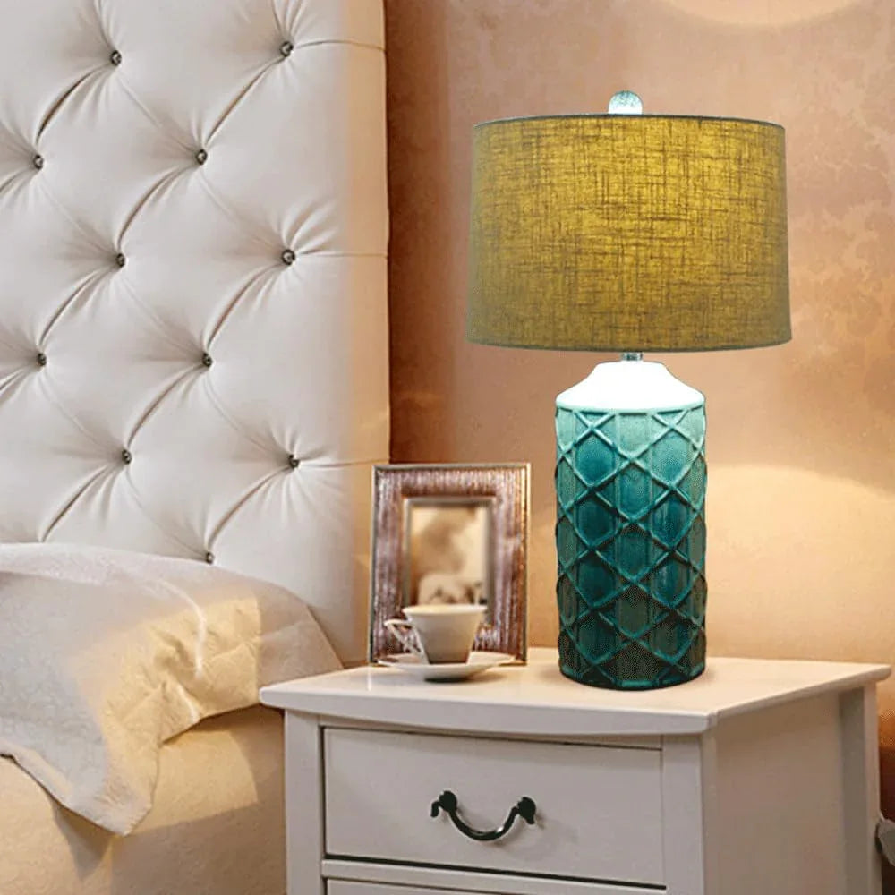 Audara-American Vintage Study Living Room Desk Light Simple Creative Ceramic Fabric Desk Lamp Bedroom Bedside Reading Writing Office Lighting Fixture Club Dining Room Coffee Shop Table Lamp