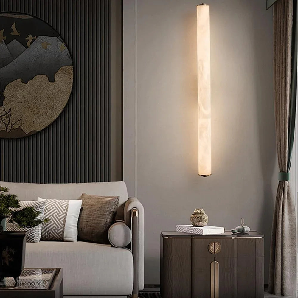 Audara-Modern Simple Wall Lamp Full Copper Long Strip Cloud Stone Wall Lights Living Room Background Wall Ambience Sconces Aisle Corridor Entryway Mounted Lighting Fixture