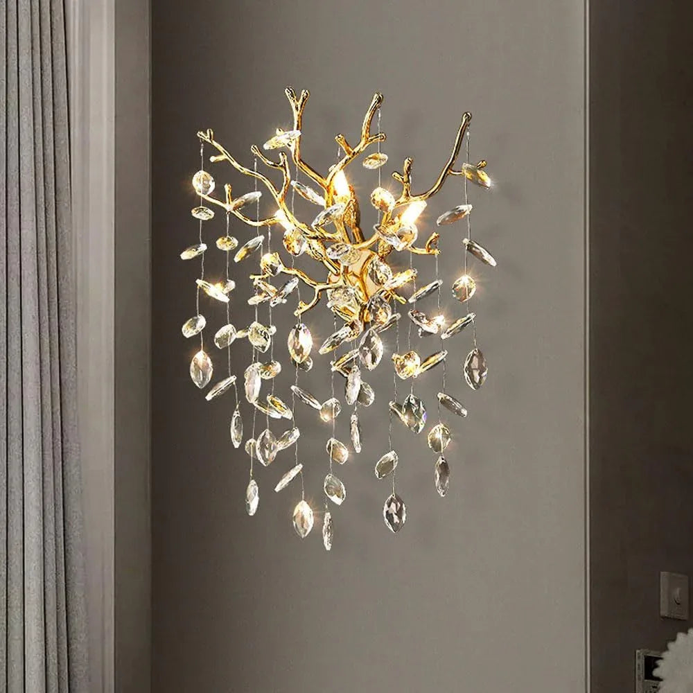 Audara-Light Luxury Creative Tree Branch Crystal Wall Lamp G9 Lamp Base Hotel Bedroom Bedside Dining Room Wall Lights 15.5in Living Room TV Background Wall Sconces Suitable For Clubhouse CafeLighting Fixture