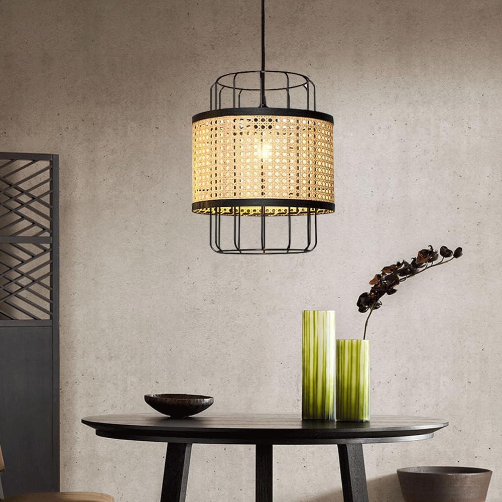 Audara-16-inch Woven Pendant Light Metal Frame Paired with Rattan Material Fresh and Elegant Appearance Retro Without Appearing Old-Fashioned Bohemian, Wabi-sabi, Tropical—a Multi-Style Ceiling Light