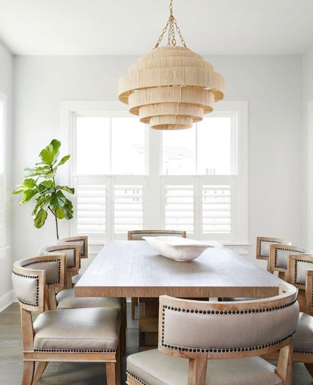 Audara Nature Color Lámpara colgante grande francesa Cuerda de cáñamo Tejida a mano Lámpara colgante E26 Portalámparas D80 cm Lámpara de araña Salón Dormitorio Balcón Pasillo Centro comercial Villa Loft Iluminación de comedor