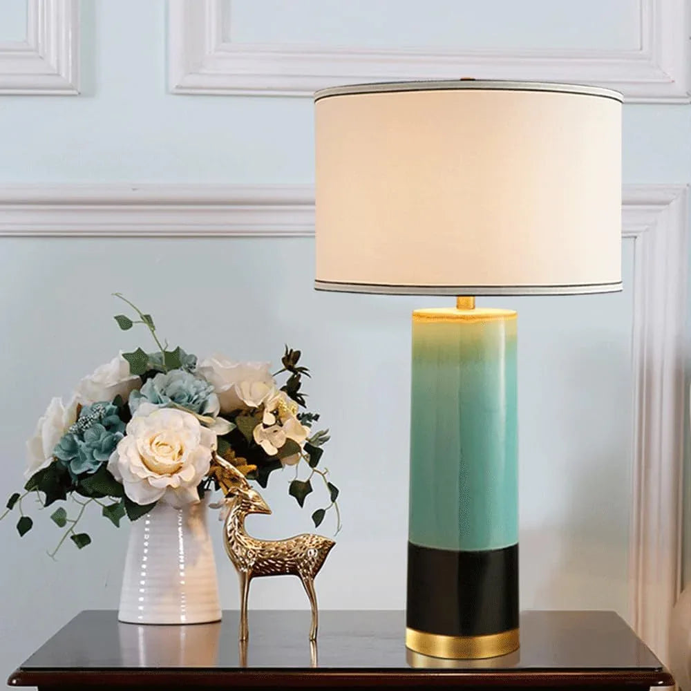 Audara-American Vintage Cloth Ceramic Desk Light New Chinese Counter Bedroom Study Desk Lamp Shopping Mall Front Desk Cafe Restaurant Lighting Fixture Living Room Apartment Next to Sofa Table Lamp