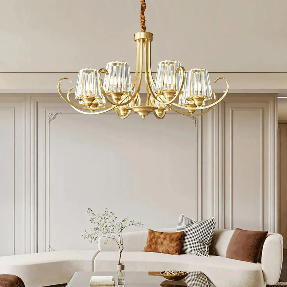 Audara-32-inch Crystal Chandeliers with 6 Light Heads European Modern-Style Chandeliers for Living Rooms Suitable for Bedrooms, Studies, Hotels, Kitchens, and Island Ceiling Lights Brass Chandelier