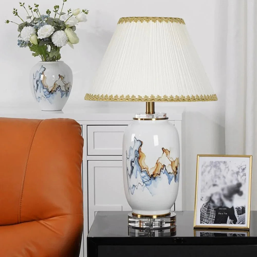 Audara-New Chinese Zen Living Room Hotel Model House Desk Light High-end Bedroom Study Room Cabin Window Desk Lamp Light Luxury Fabric Ceramic Table Lamp Villa Club Mall Decoration Lighting Fixture