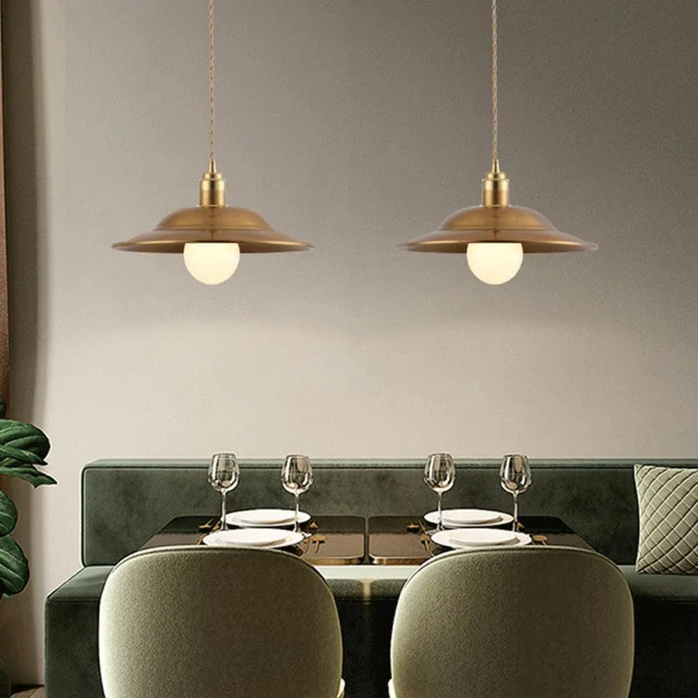 Audara-Modern Minimalist Bedroom Bedside Aluminum Pendant Light Creative 10.23in Copper Disc Hanging Lampe E27 Screw-in Chandeliers Scandinavian Hotel Living Room Decor Lighting Fixture