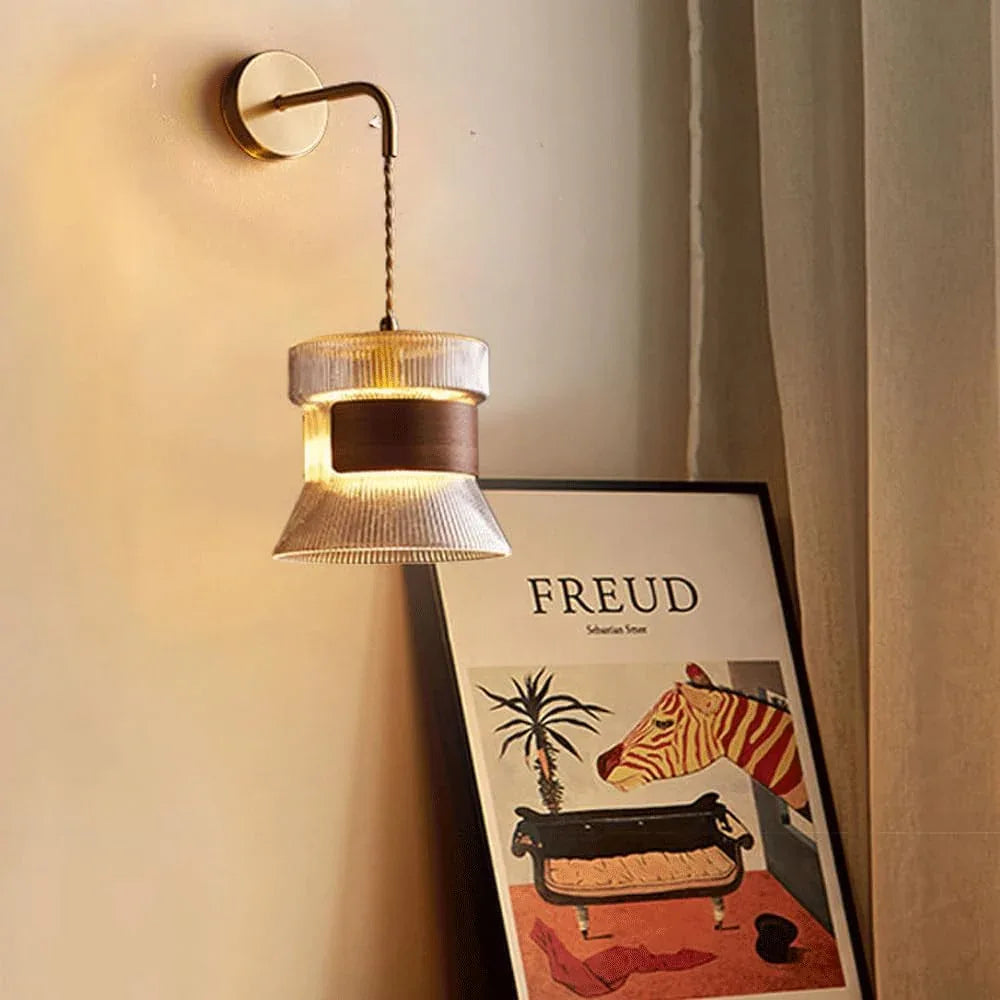 Audara-Japanese Zen Wall Lamp Retro Simple Walnut Wall Lights Bedroom Living Room Glass Sconces Aisle Corridor Foyer Mounted Lighting Fixture