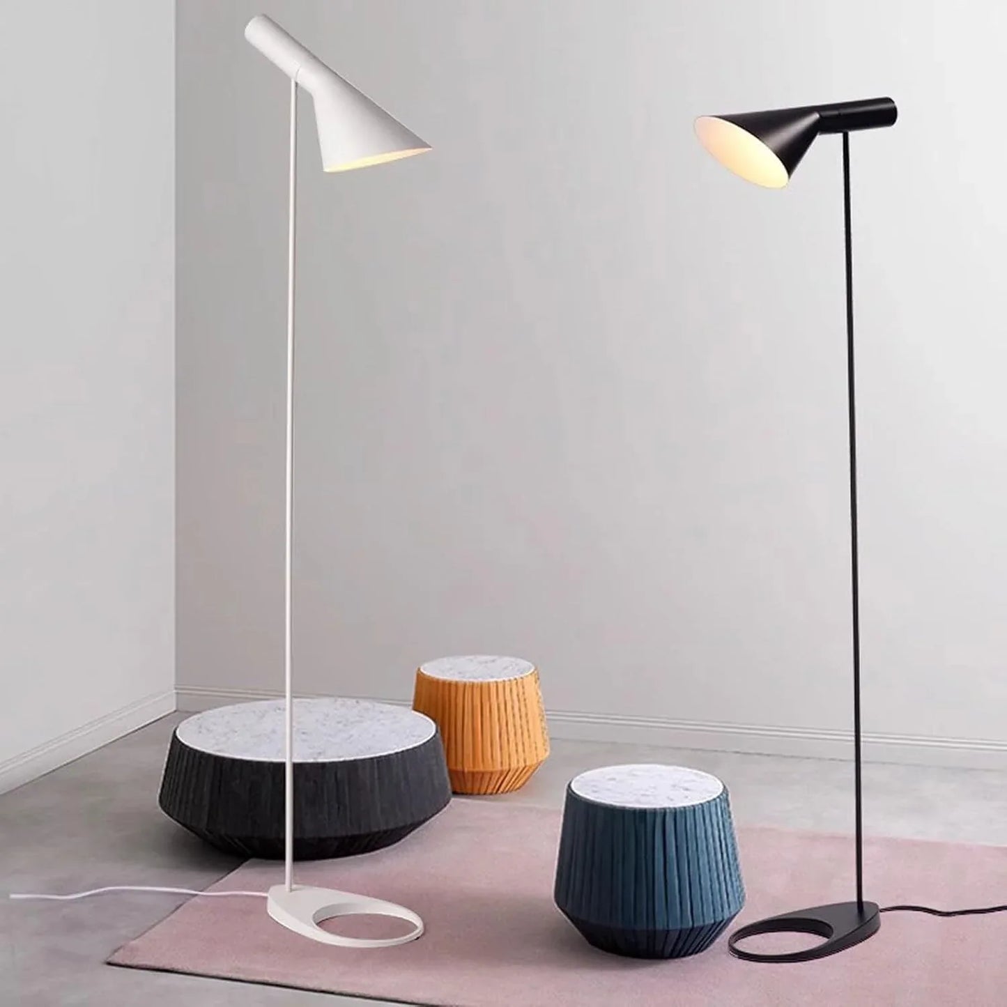Audara-Scandinavian Creative Bedroom Study Floor Lamp Simple H51in E26 Black/White Zinc Alloy Standing Lamp Corridor Office Torchiere Restaurant Villa Coffee Shop Lighting Fixture