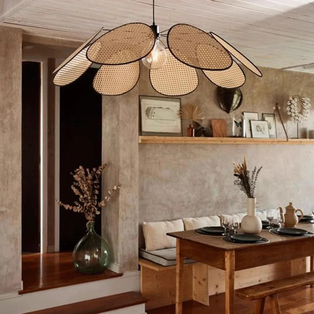 Audara-31-inch Woven Pendant Light Metal Frame with Artificial Rattan Shade Bohemian-Style Ceiling Light Fixture Suitable for Bedrooms, Hotel Lobbies, Kitchens, Islands, Entryways Retro Lamp