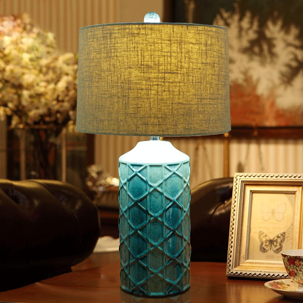 Audara-American Vintage Study Living Room Desk Light Simple Creative Ceramic Fabric Desk Lamp Bedroom Bedside Reading Writing Office Lighting Fixture Club Dining Room Coffee Shop Table Lamp