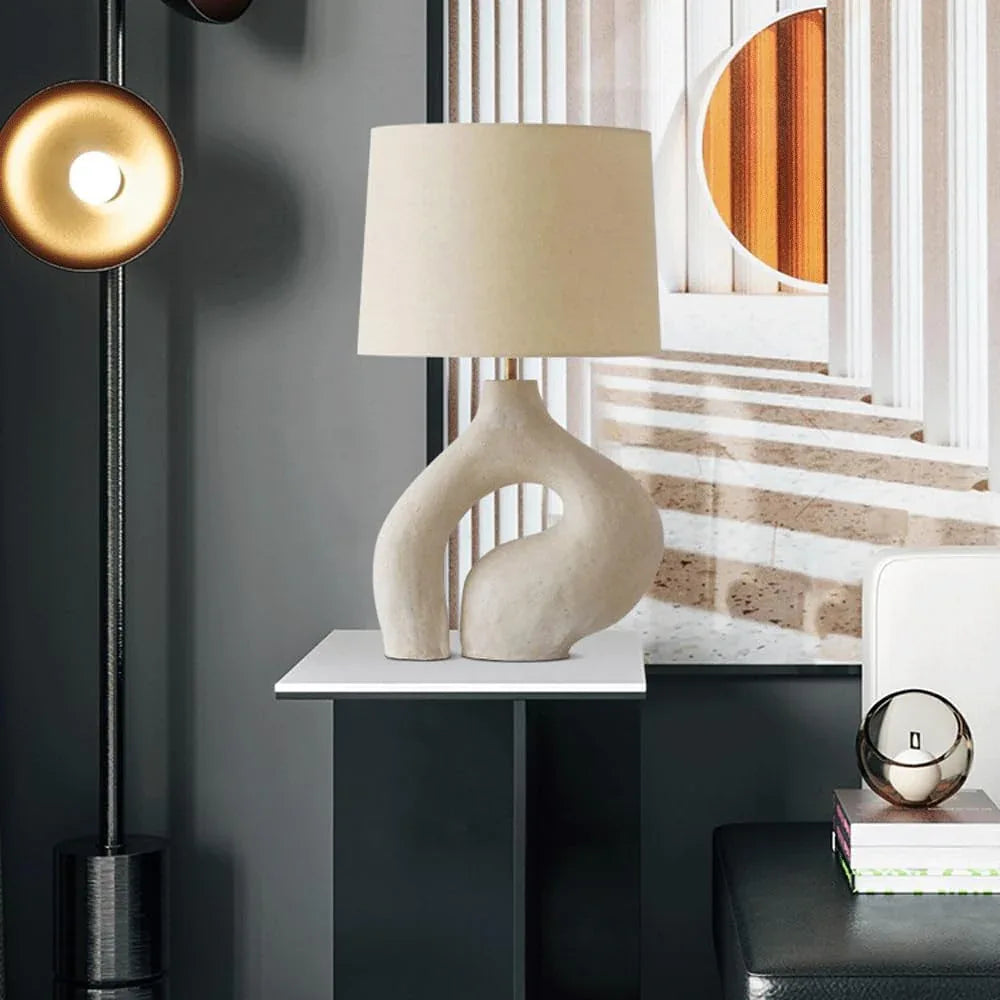 Audara-Modern Simple Living Room Study Room Desk Light Scandinavian Art Sample Room Showroom Kitchen Desk Lamp White Resin Handmade Fabric Table Lamp Villa B&B Hotel Decoration Lighting Fixture