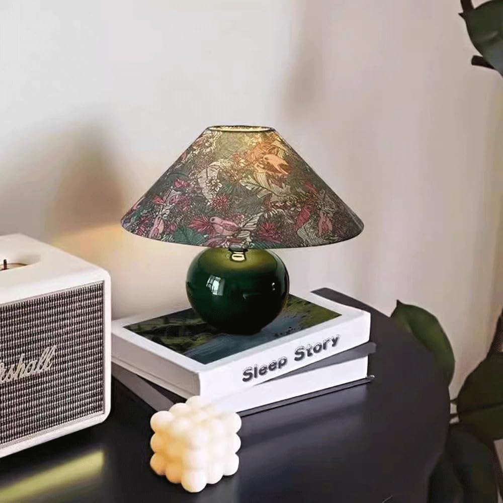 Audara-Warm Retro Study Bedroom Desk Light Romantic Living Room Sofa Bedside Desk Lamp French Fabric Dark Ceramic Table Lamp Cafe Mall Bar Villa Club Decoration Lighting Fixture