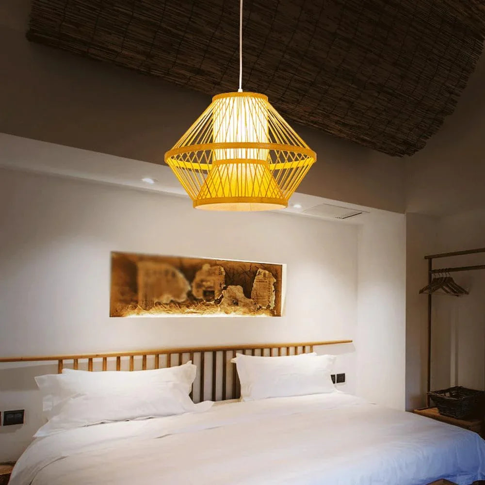 Audara-16-inch Boho Light Fixtures Ceiling Woven Pendant Light Crafted from Rattan and Faux Leather Fabric Suitable for Bedrooms, Hotels, Studies, and Various Spaces Pendant Chandelier