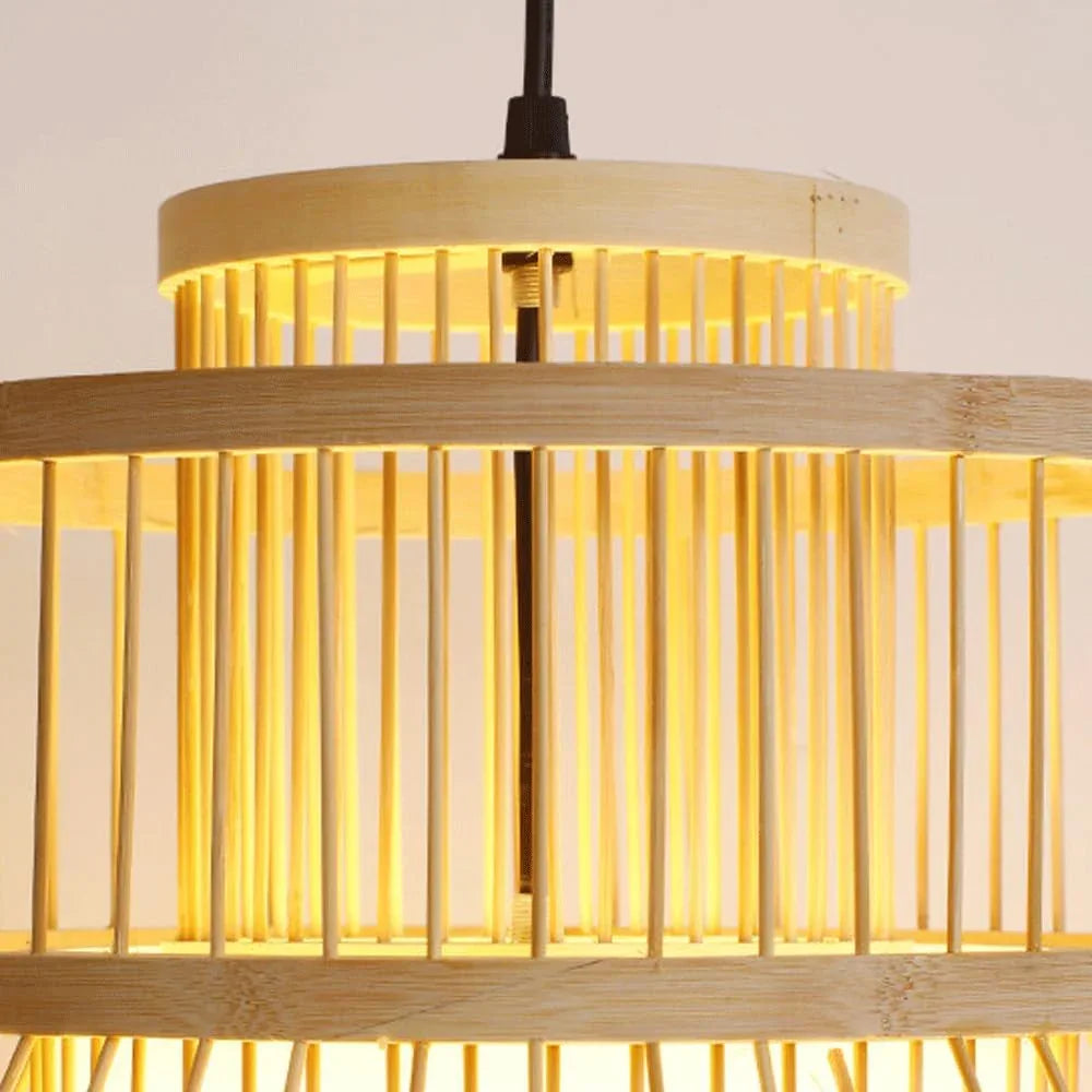 Audara-16-inch Woven Pendant Light Bamboo Frame Paired with Parchment Lampshade Blends Bohemian, Wabi-Sabi, and Tropical Styles Ceiling Light Fixture Suitable for Bedrooms, Hotels, and Entryways