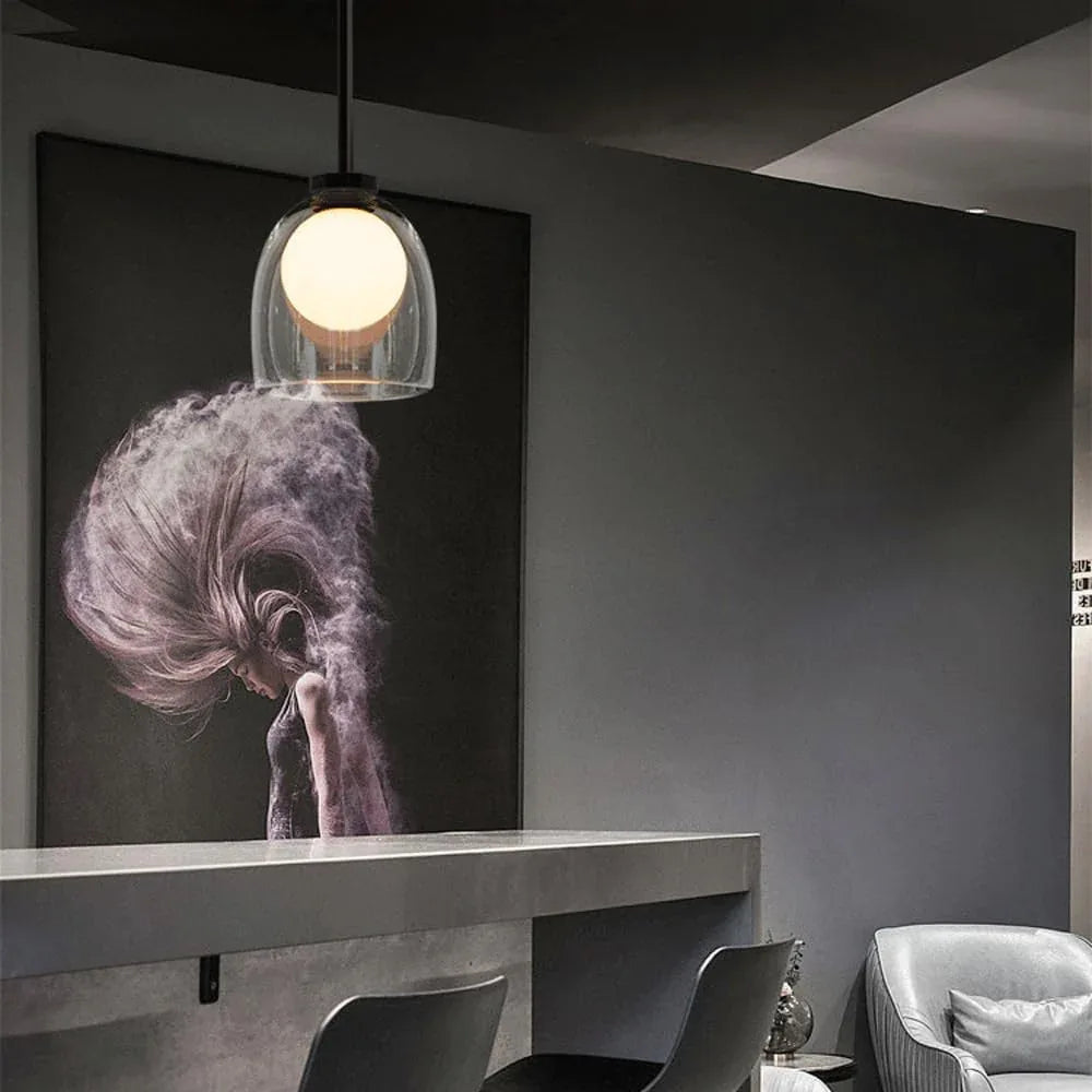 Audara-7-inch Glass Pendant Lights in A Smoky Gray Gradient, Featuring A Modern Minimalist European Style. Suitable for Bedrooms, Hotels, Cafes, Restaurants, Entryways, and Other Spaces