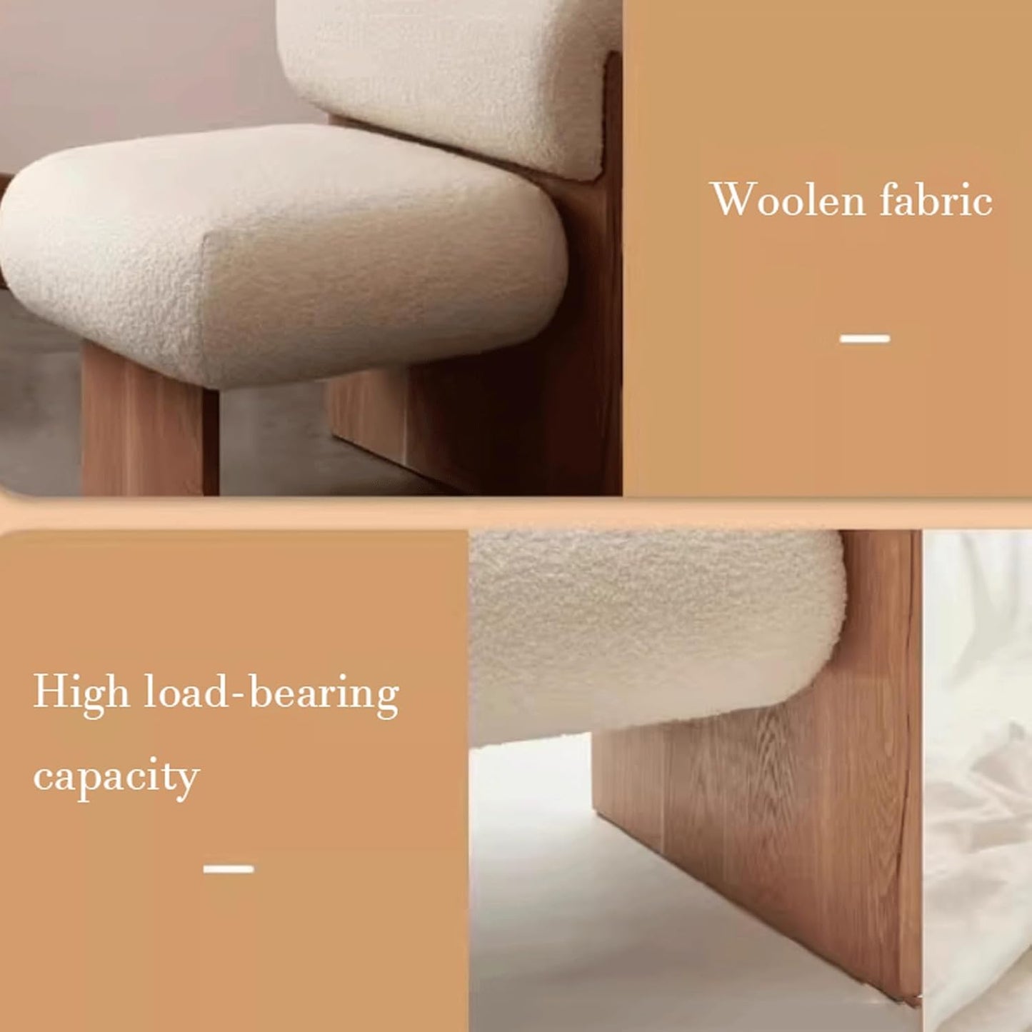 Audara-White Fleece Living Room Side Chair with Solid Wood Legs 27 Inch Individual Personalized Creative Comfy Armless Chair Installation Free Suitable for Living Room, Bedroom, Hotel