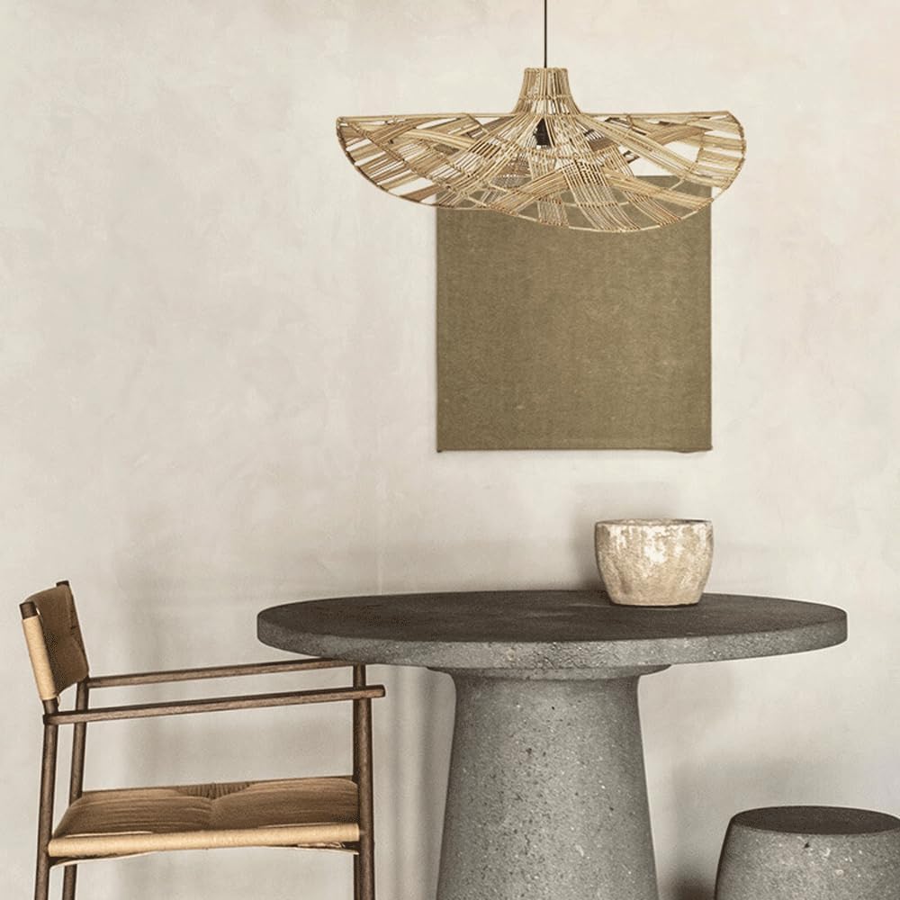 Audara-32in Woven Rattan Pendant Light Bohemian Wabi-Sabi Style Multi-Functional Ceiling Light Fixture Suitable for Bedrooms, Hotels, Study Rooms, Dining Areas, Entryways, and More Retro Lamp