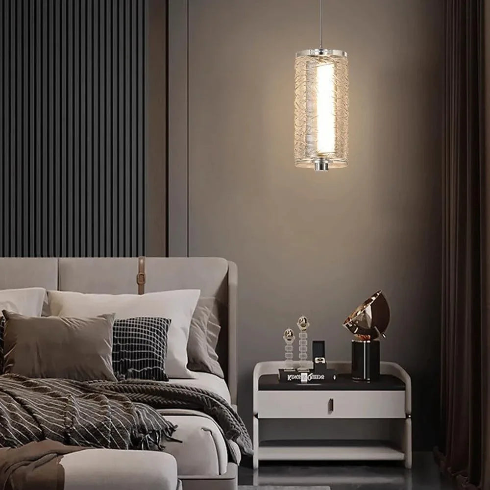 Audara-Crystal Pendant Light, 4-inch Cylindrical Hanging Decorative Light Fixture, Modern Minimalist Style, Bohemian Style, Suitable for Bedrooms, Hotel Rooms, Kitchen Islands, Entryways, Etc.