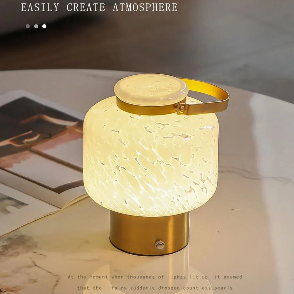 Audara-Creative Retro Bedroom Bedside Dormitory Desk Light Simple Portable LED Rechargeable Touch Dimming Glass Desk Lamp Camping Decorative Ambient Table Lamp Gift for Friends Kids Lighting Fixture