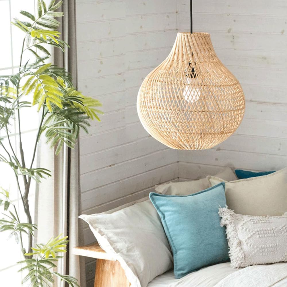 Audara-20-inch Woven Pendant Light Bohemian, Wabi-Sabi, and Multi-Style Ceiling Light Fixture Suitable for Bedrooms, Hotels, Study Rooms, Dining Areas, Entryways, and More Retro Lamp
