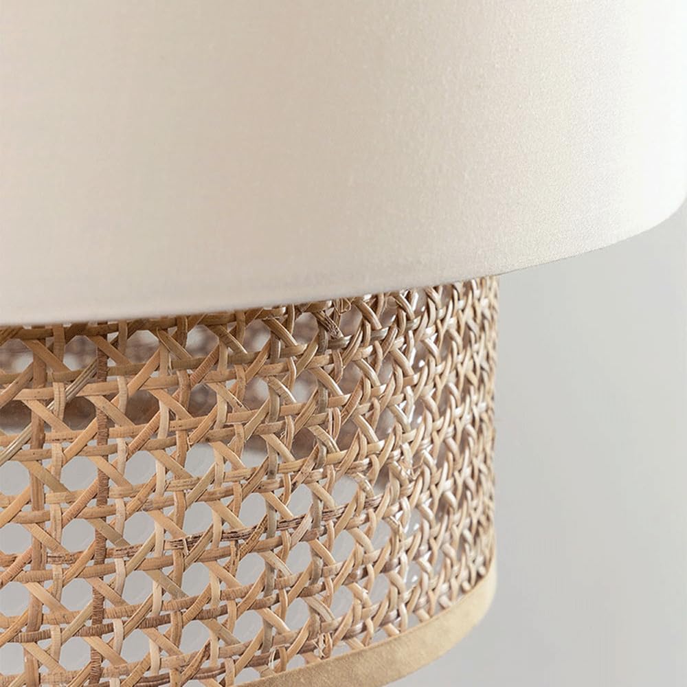 Audara-12-inch Woven Pendant Light Metal Frame with Parchment and Synthetic Rattan Shade Bohemian-Style Ceiling Light Fixture Suitable for Bedrooms, Hotel Lobbies, Entryways, and Kitchen Islands