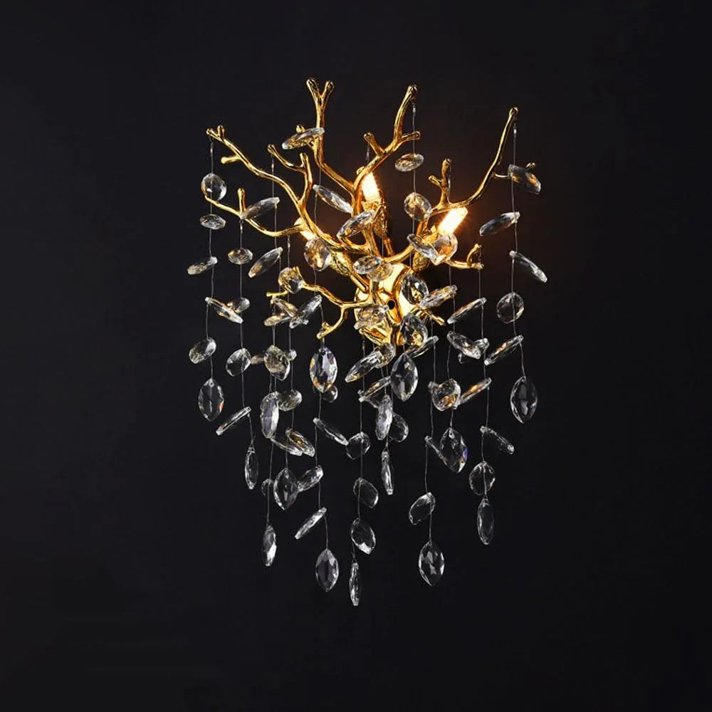 Audara-Light Luxury Creative Tree Branch Crystal Wall Lamp G9 Lamp Base Hotel Bedroom Bedside Dining Room Wall Lights 15.5in Living Room TV Background Wall Sconces Suitable For Clubhouse CafeLighting Fixture
