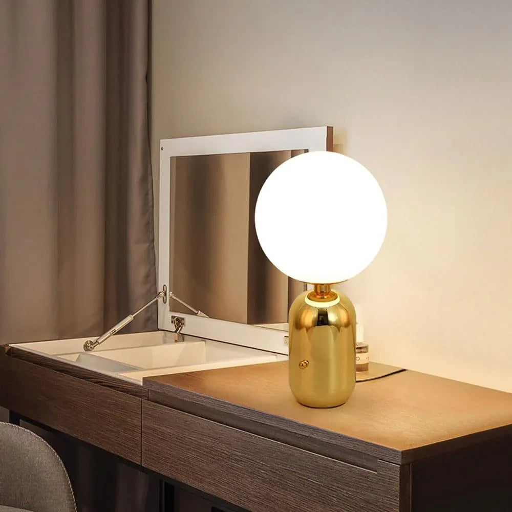 Audara-Postmodern Designer Living Room Study Couch Side Desk Light Creative Orb Glass Metal Desk Lamp Tea House Apartment Office Table Lamp Club Library Mall Decoration Lighting Fix