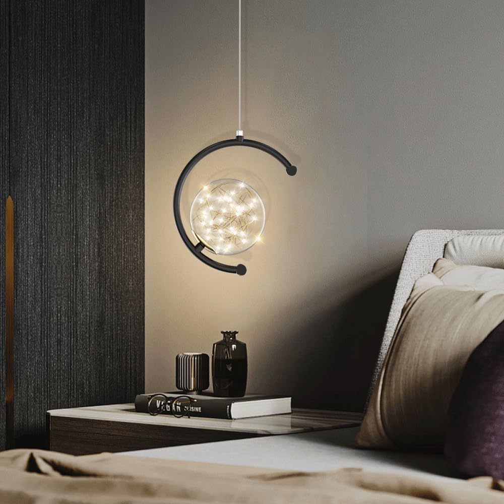 Audara-Personalized Creative Full Star Glass Pendant Light Modern Minimalist Round Ball Iron Bedside Hanging Lampe Gold Dimmable Single Head Chandeliers Dining Room Aisle Bar Lighting Fixture