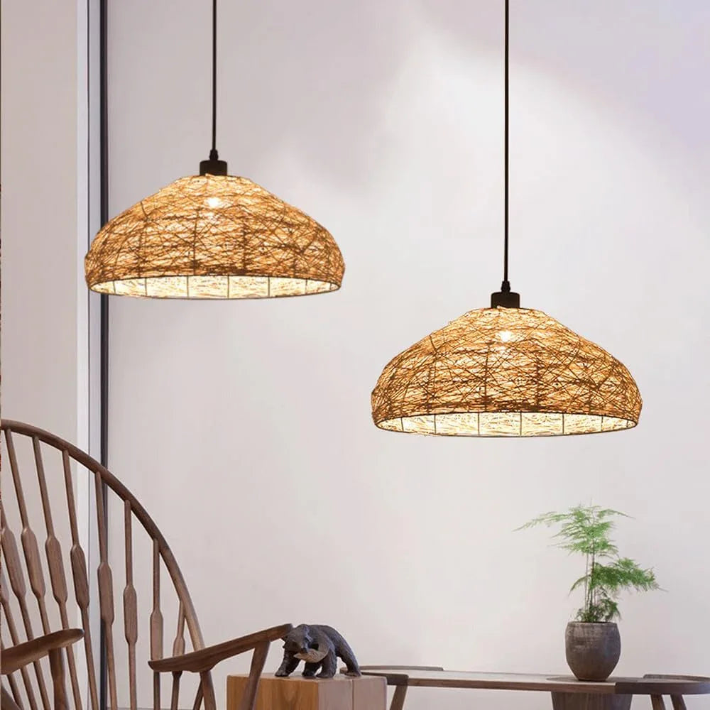 Audara-16in Woven Rattan Pendant Light Bohemian & Wabi-Sabi Style Multi-Functional Ceiling Light Fixture Suitable for Bedrooms, Hotels, Study Rooms, Dining Areas, Entryways, and More Retro Lamp