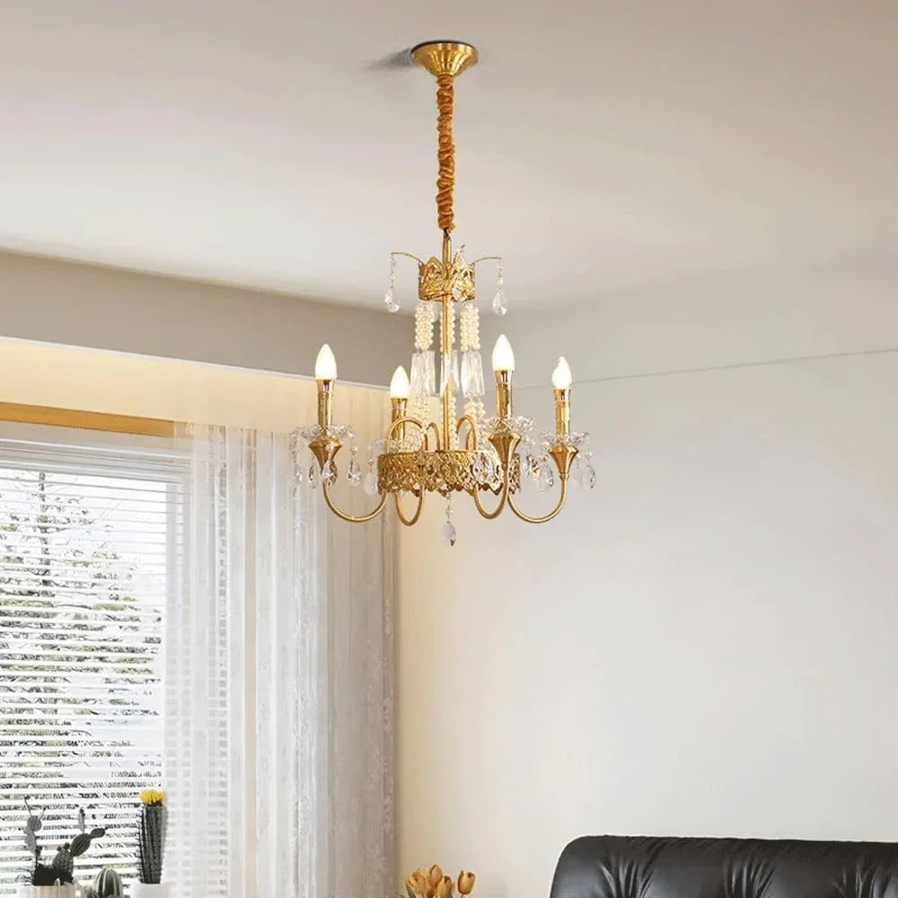 Audara-22-inch Crystal Chandeliers Candlestick-Shaped European Modern-Style Chandeliers for Living Rooms Suitable for Bedrooms, Studies, Hotels, Kitchens, Island Ceiling Lights Brass Chandelier