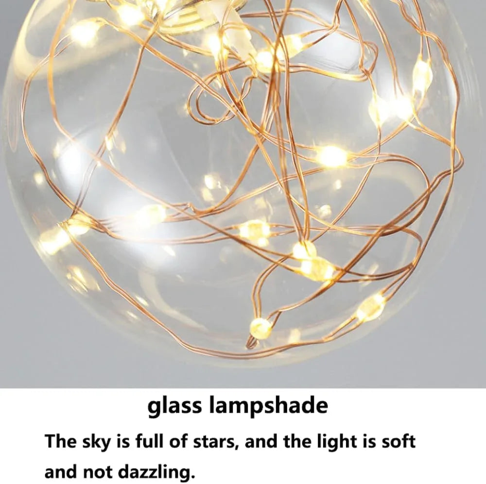 Audara-Personalized Creative Full Star Glass Pendant Light Modern Minimalist Bedroom Bedside Iron Hanging Lamp Dual Light Source Dimmable Chandeliers Living Room Sofa Background Decoration Lighting Fixture