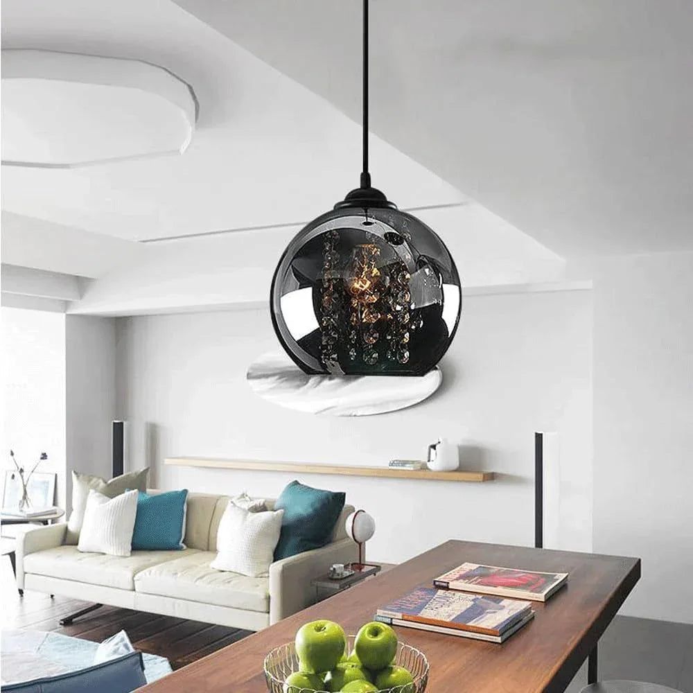 Audara-Crystal Pendant Light, European Style, Smoky Gray Glass, 8-inch Light Fixtures. Suitable For Installation In Bedside Tables, Entryways, Hotels, Shops, Living Rooms, Kitchen Islands, And Other S