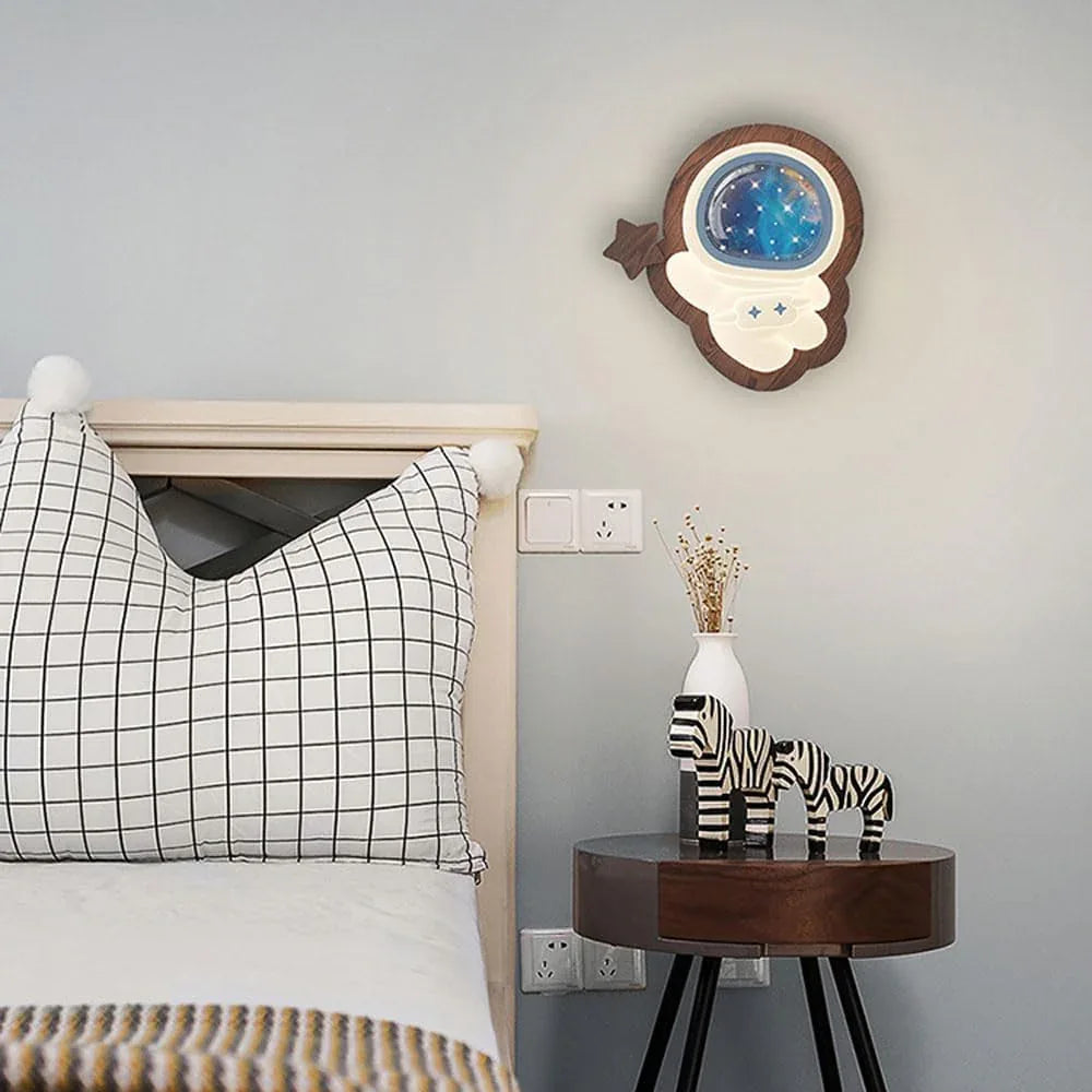 Audara-Antique Cream Style Eye Care Solid Wood Wall Lamp Creative Spaceman Bedroom Bedside Wall Lights 11.41in Study Hallway Aisle Wall Sconces Suitable For Mother And Baby Workshop Hotel Lighting Fixture
