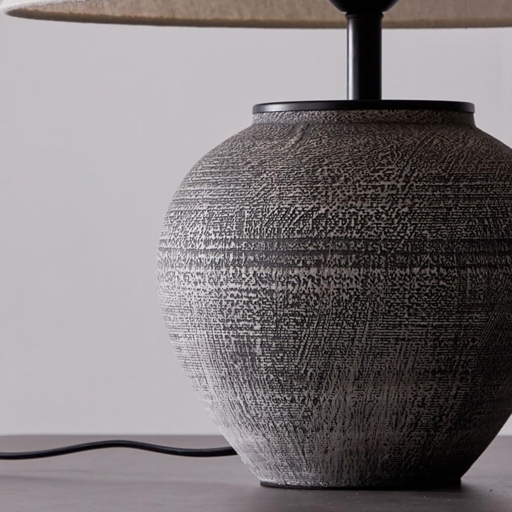 Audara-Vintage Wabi-sabi Style Living Room Bedroom Bedside Desk Light Natural Classic Fabric Pottery Jar Desk Lamp Club Dining Room Villa Table Lamp Coffee Shop Hotel Front Desk Rustic Lighting Fixture