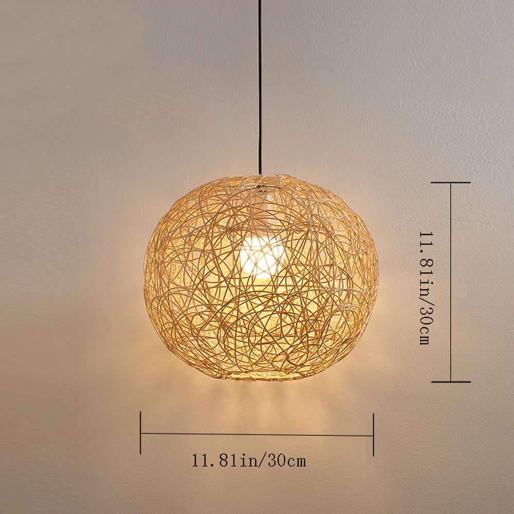 Audara-12-inch Woven Pendant Light Rattan Bohemian Wabi-Sabi Tropical Multi-Style Ceiling Light Fixture Suitable for Bedrooms, Hotels, Study Rooms, Dining Areas, Entryways, and More Retro Lamp