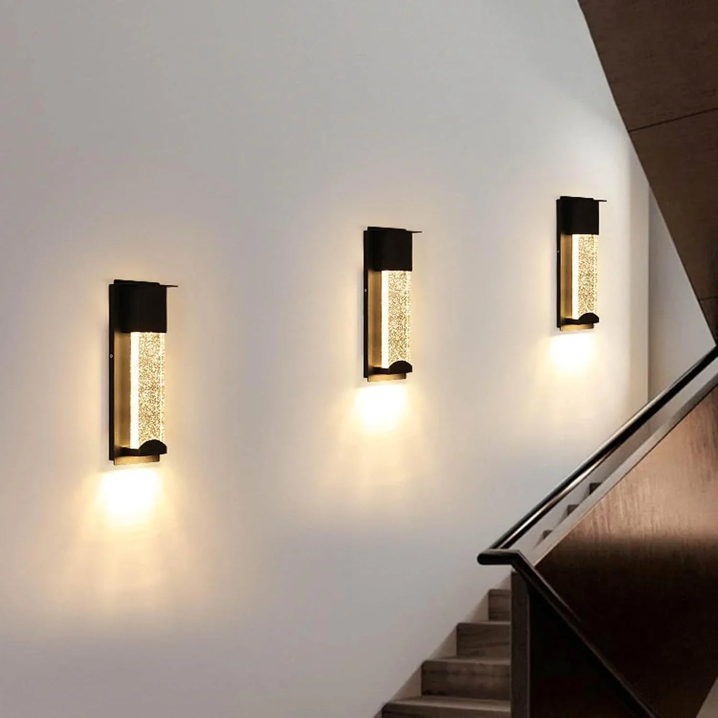 Audara-Black 13.8-inch Outdoor Wall Light LED Crystal Glass Wall Sconces Porch, Hallway, Living Room Wall Lamp Modern Minimalist Wall Mount Light Fixture