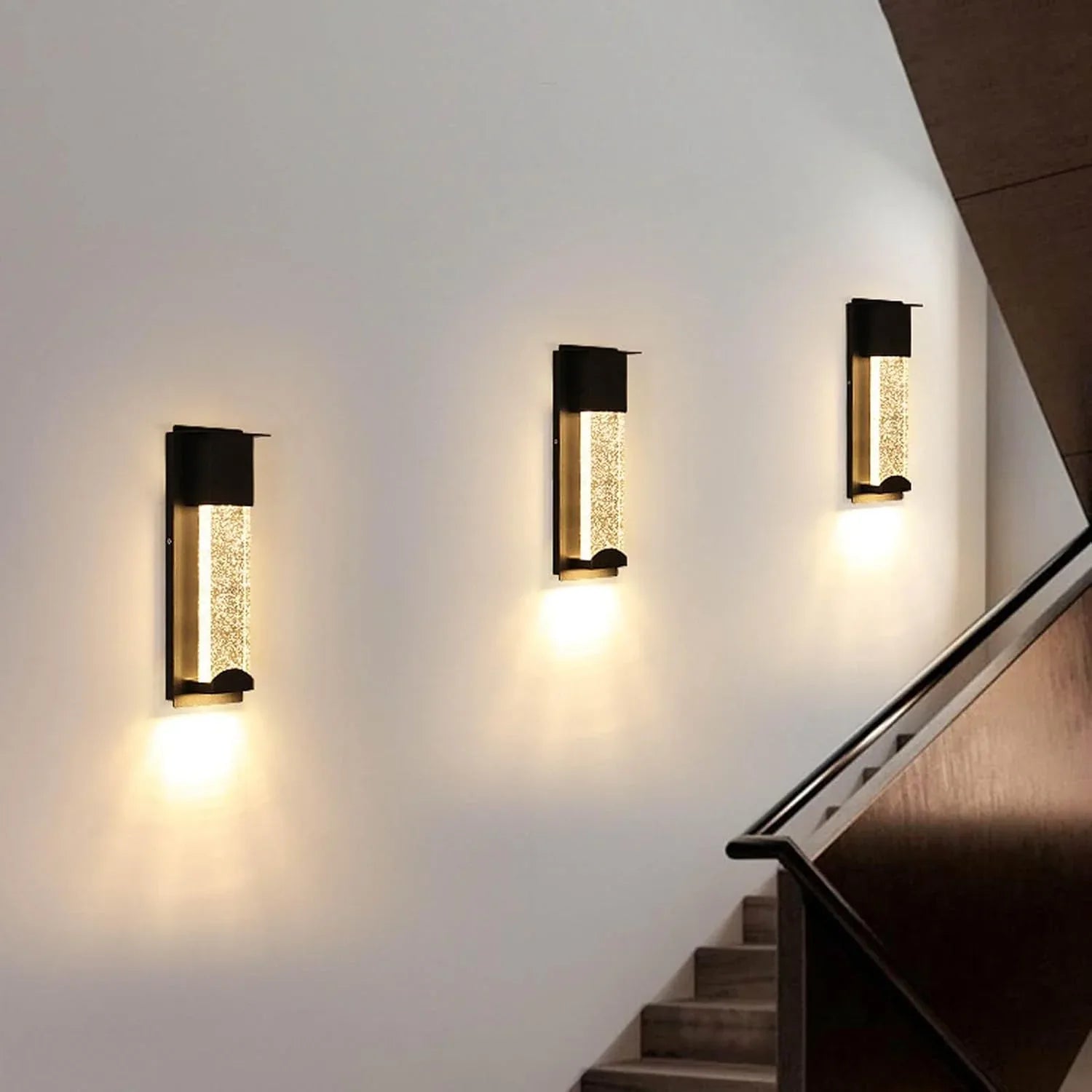 Audara-Black 13.8-inch Outdoor Wall Light LED Crystal Glass Wall Sconces Porch, Hallway, Living Room Wall Lamp Modern Minimalist Wall Mount Light Fixture