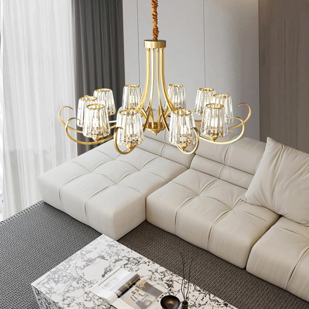 Audara-32-inch Crystal Chandeliers with 6 Light Heads European Modern-Style Chandeliers for Living Rooms Suitable for Bedrooms, Studies, Hotels, Kitchens, and Island Ceiling Lights Brass Chandelier