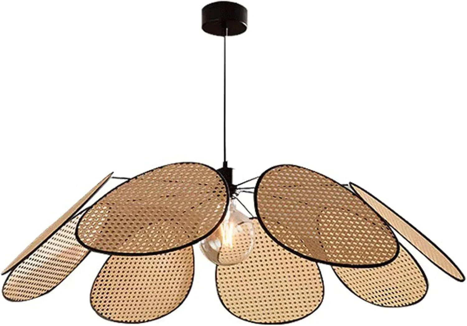 Audara-31-inch Woven Pendant Light Metal Frame with Artificial Rattan Shade Bohemian-Style Ceiling Light Fixture Suitable for Bedrooms, Hotel Lobbies, Kitchens, Islands, Entryways Retro Lamp