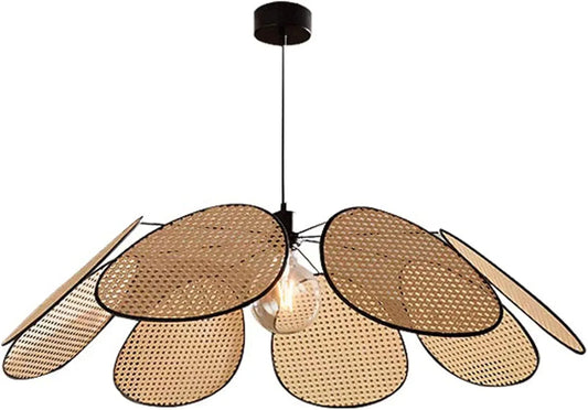 Audara-31-inch Woven Pendant Light Metal Frame with Artificial Rattan Shade Bohemian-Style Ceiling Light Fixture Suitable for Bedrooms, Hotel Lobbies, Kitchens, Islands, Entryways Retro Lamp