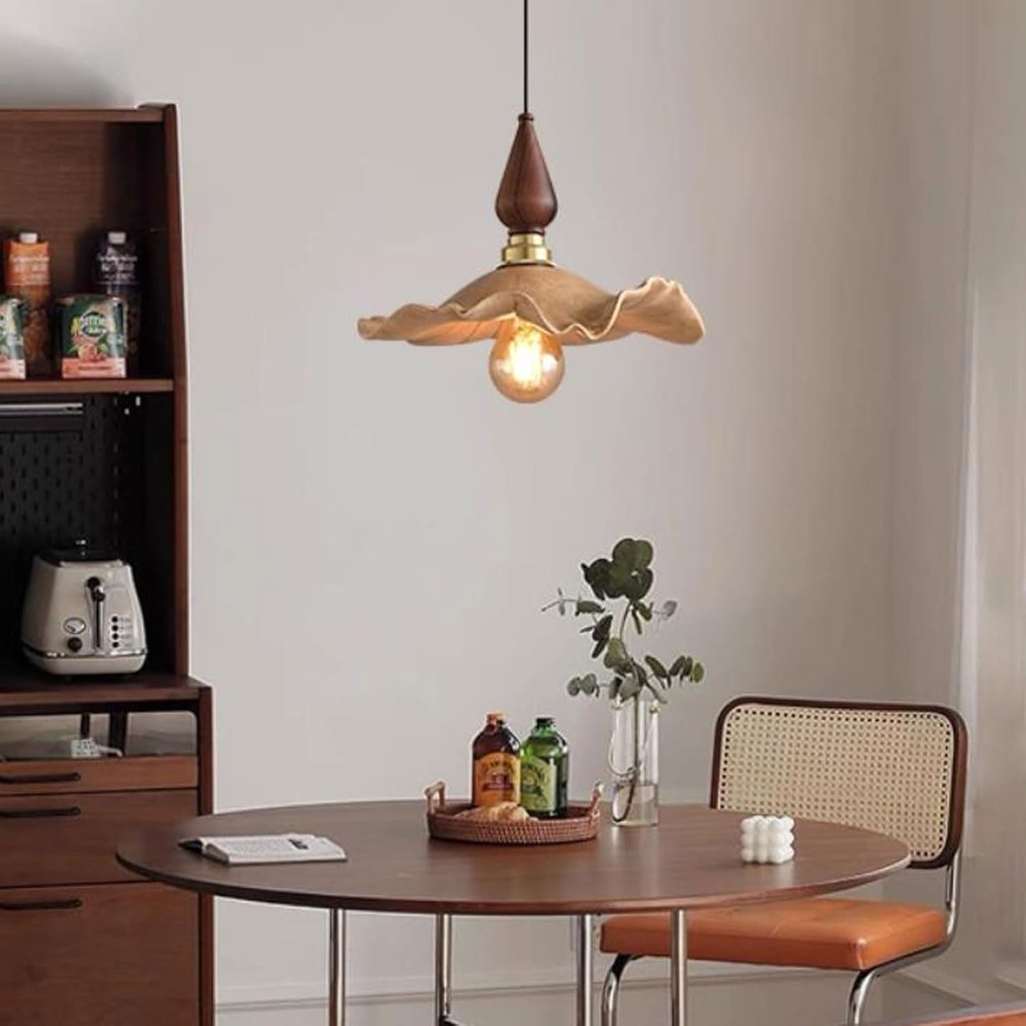 Audara-Wood Color Lotus Leaf Resin Pendant Light Gold Aluminum Body Bedroom Bedside Hanging Lamp 10.23in E27 Base Single Head Living Room Dining Chandeliers Cafe Lighting Fixtures